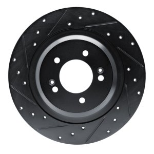 Hyundai Sonata Brake Rotor (1) - Rear Left - R1 Concepts - Drilled & Slotted - Black - `21-`25
